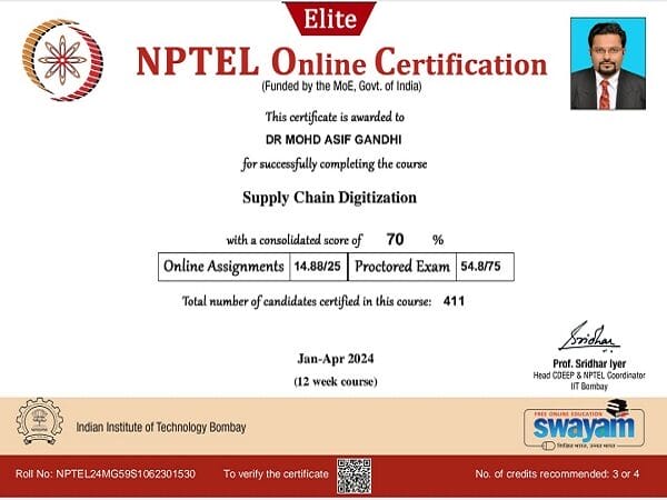 NPTEL Certification exam on Supply Chain Digitization